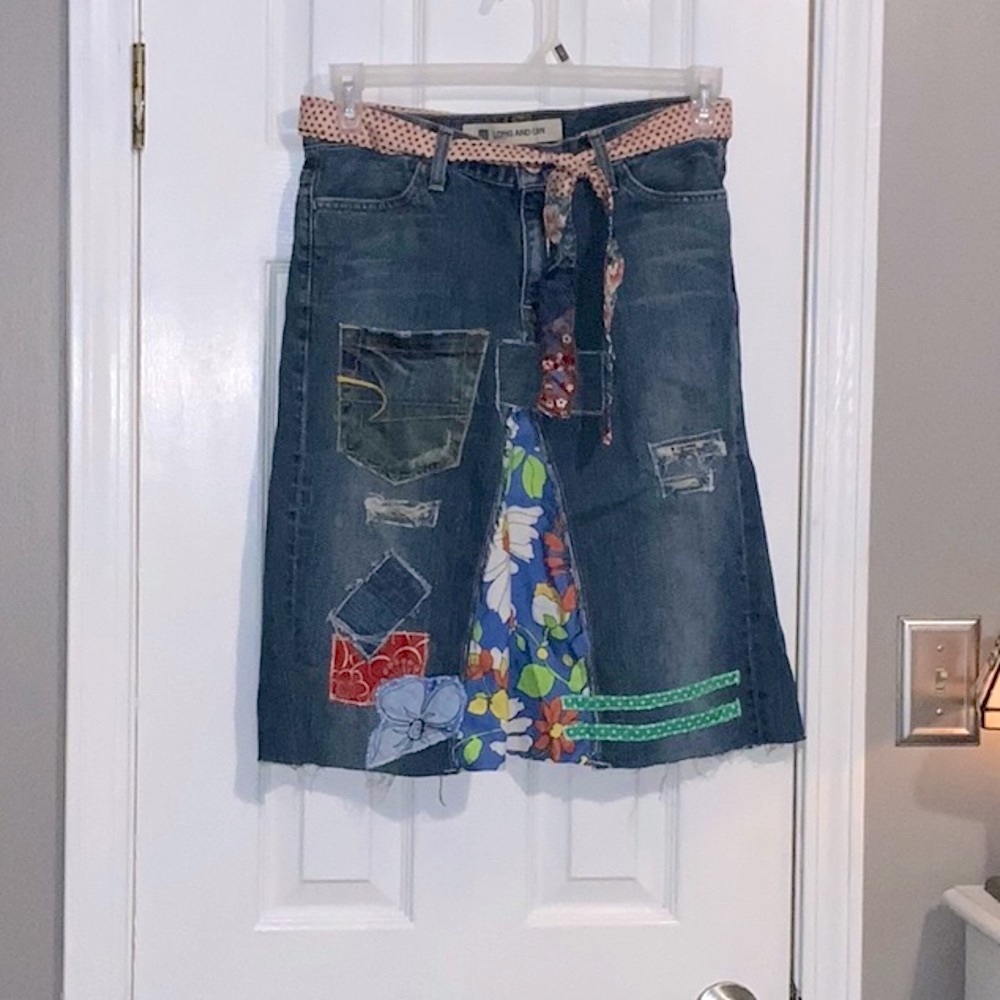 OOAK Upcycled Boho Gap Patchwork Miniskirt Sz 6 - Picture 4 of 4